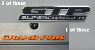 Door & trunk emblem overlays overlay decals stickers fits any 1997-2003 Pontiac Grand Prix GTP